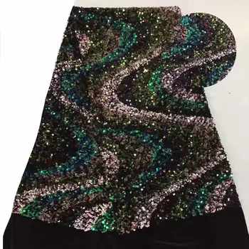 

African Velvet Lace Fabric With Sequins Nigerian French Velvet Lace Fabric High Quality Sequined Velvet For Wedding Dress FR1126