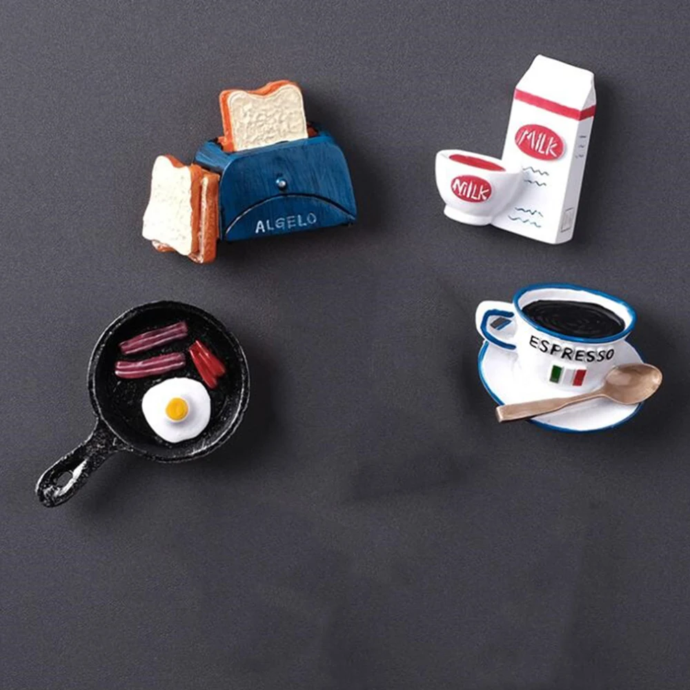Креативные удобные пищевые формы Магнитный хлеб молоко Жареный бекон сковорода Яйцо смолы наклейки на холодильник украшения для кухни