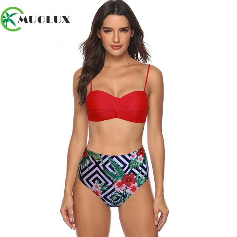 MUOLUX MUOLUX Floral Knot Bikini Set Women print High-waisted Two Piece Swimsuit 2019 Girl Beach Bathing Suit Swimwear MUOLUX MUOLUX Floral Knot Bikini Set Women print High-waisted Two Piece Swimsuit 2019 Girl Beach Bathing Suit Swimwear