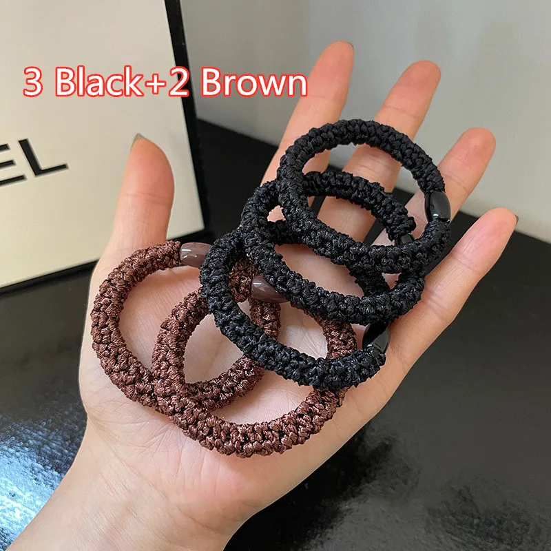 5pcs/pack Basic Thick Braided Elastic Hair Bands Simple Rubber Band Ponytail Rope Black Brown Hair Tie Head Band For Women Girls cute headbands for women Hair Accessories