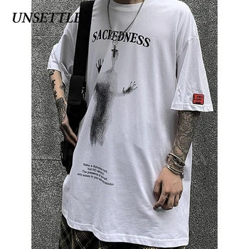 

UNSETTLE 2020SS Summer Men/Women Harajuku T-shirt Hip Hop Funny Print Ghost Rock Fashion Streetwear t shirt Short Sleeve Tee
