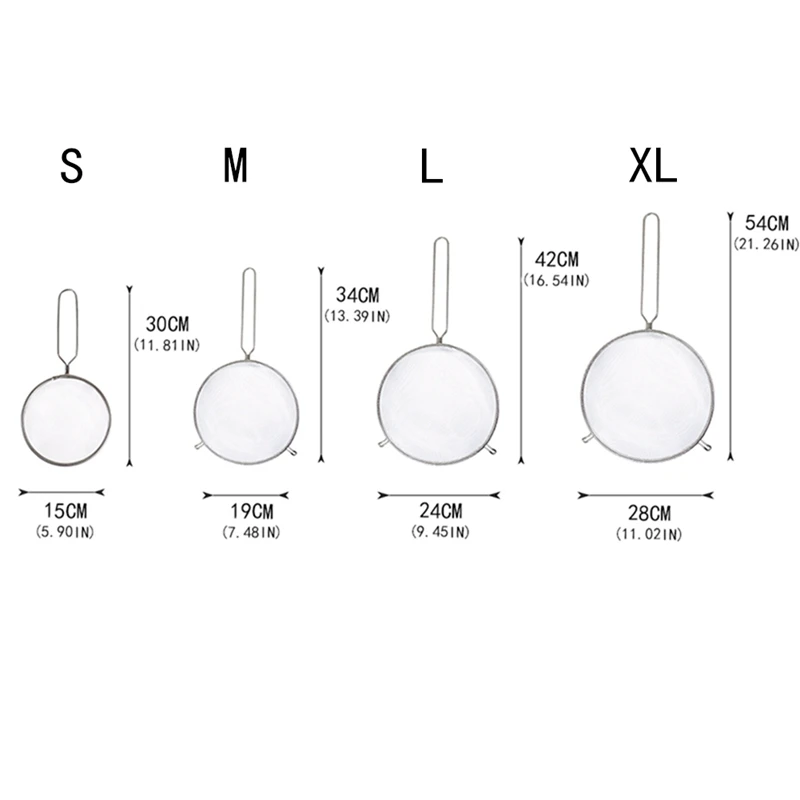6/8/10/12 Inch Optional Kitchen Stainless Steel Flour Tea Strainer Mesh Colander Sieve Filter Sifter Strainer Mesh Sieve