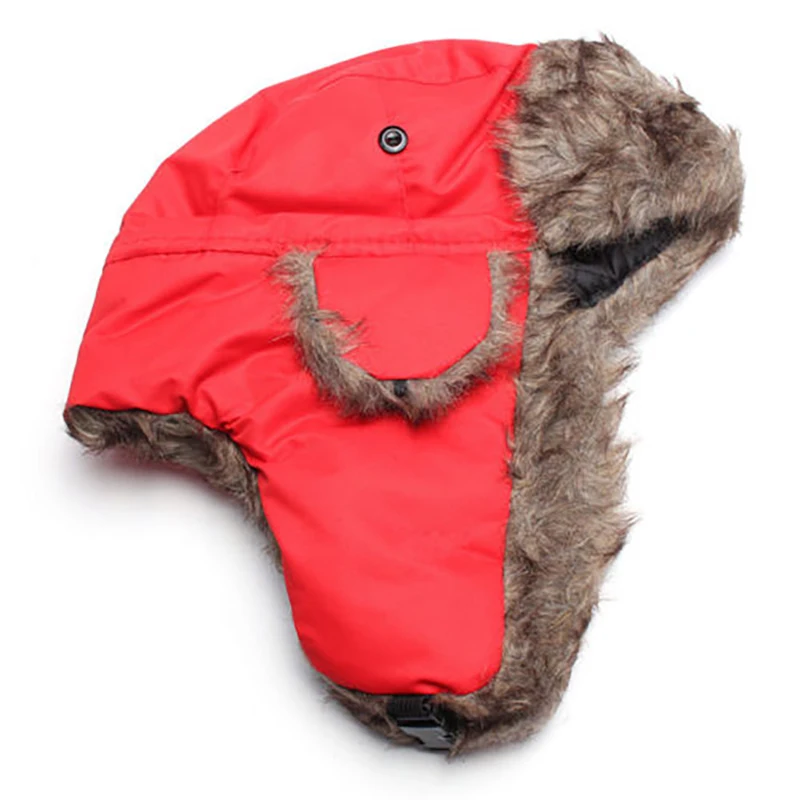 Red Ski Cap Earmuffs Trapper Fur Bomber Sun Visors Riding Cap Snow Cap Adult Men Women Russian Apparel - Цвет: Red