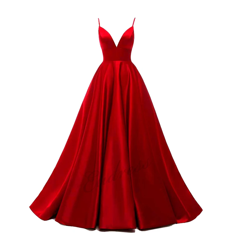 

$30 to Rent Prom Dresses A-Line Satin Spaghetti Strap V-Neck Prom Party Dresses Backless Sexy Vestidos Women Long Formal Dress