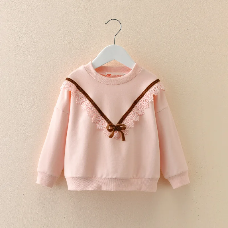 Lememogo Spring Fall Winter Baby Girls Shirts Clothing Kids Cartoon Solid Pink Long Sleeve Lace Bow Tops Toddler Gift Clothes - Цвет: picture color 01