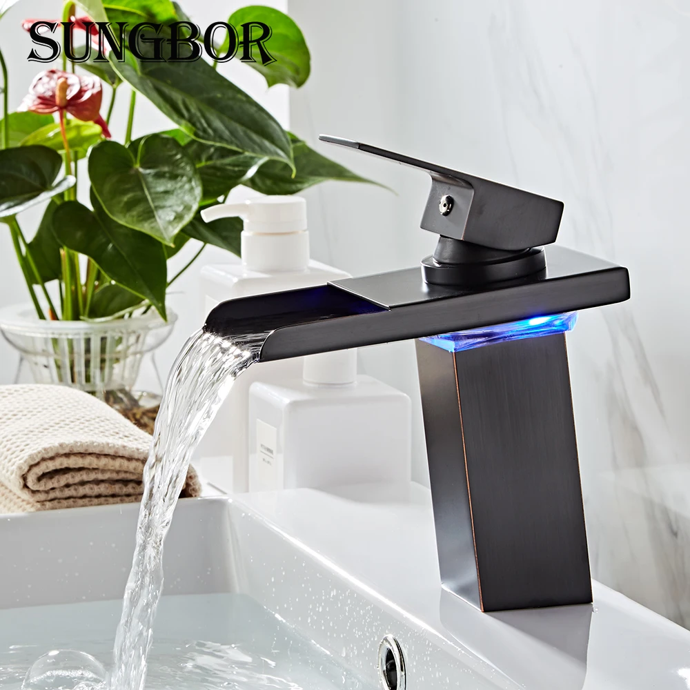 Black Water Powered Led Faucet Bathroom Basin Faucet Brass Mixer