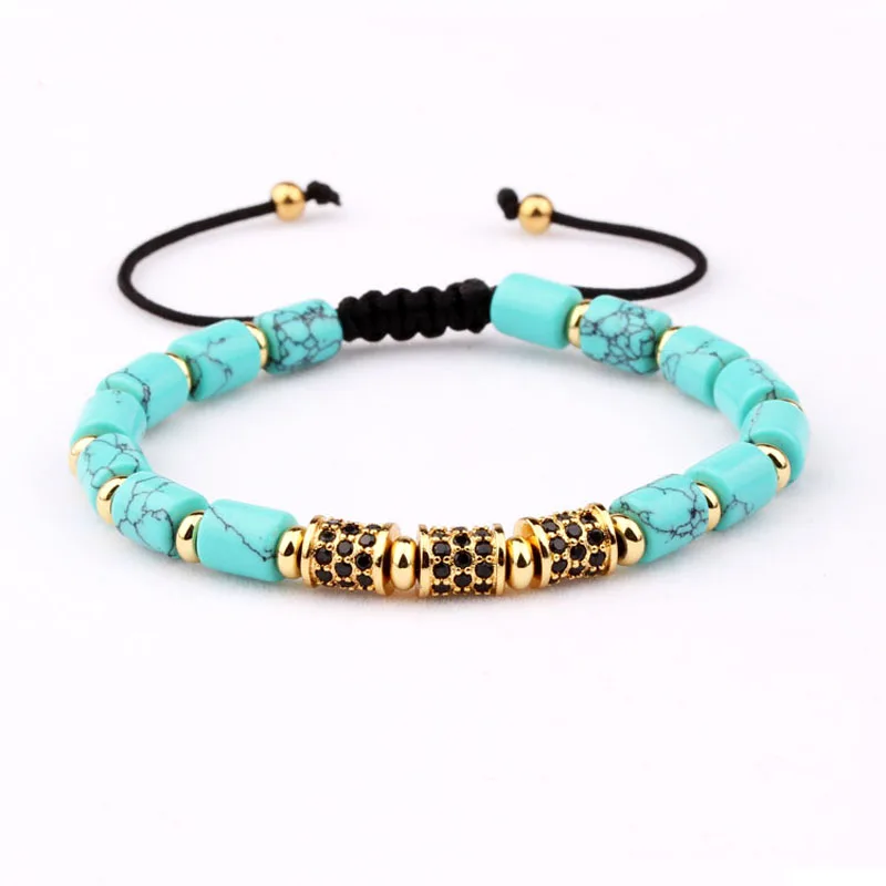 New fashion blue stone CZ brass tube women jewelry beads macrame bracelet