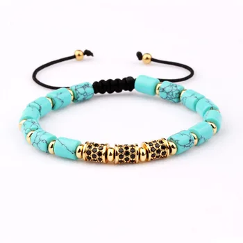 New fashion blue stone CZ brass tube women jewelry beads macrame bracelet
