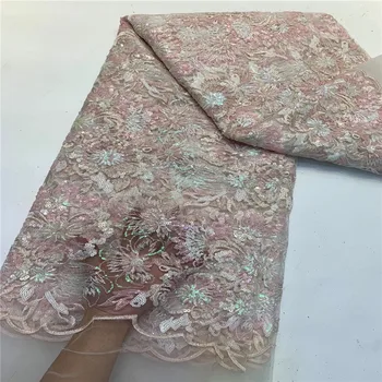 

African Sequins Net Lace Fabric 2020 High Quality Lace Elegant Nigerian Wedding Lace Fabrics Sewing French Tulle Lace ZX190-217