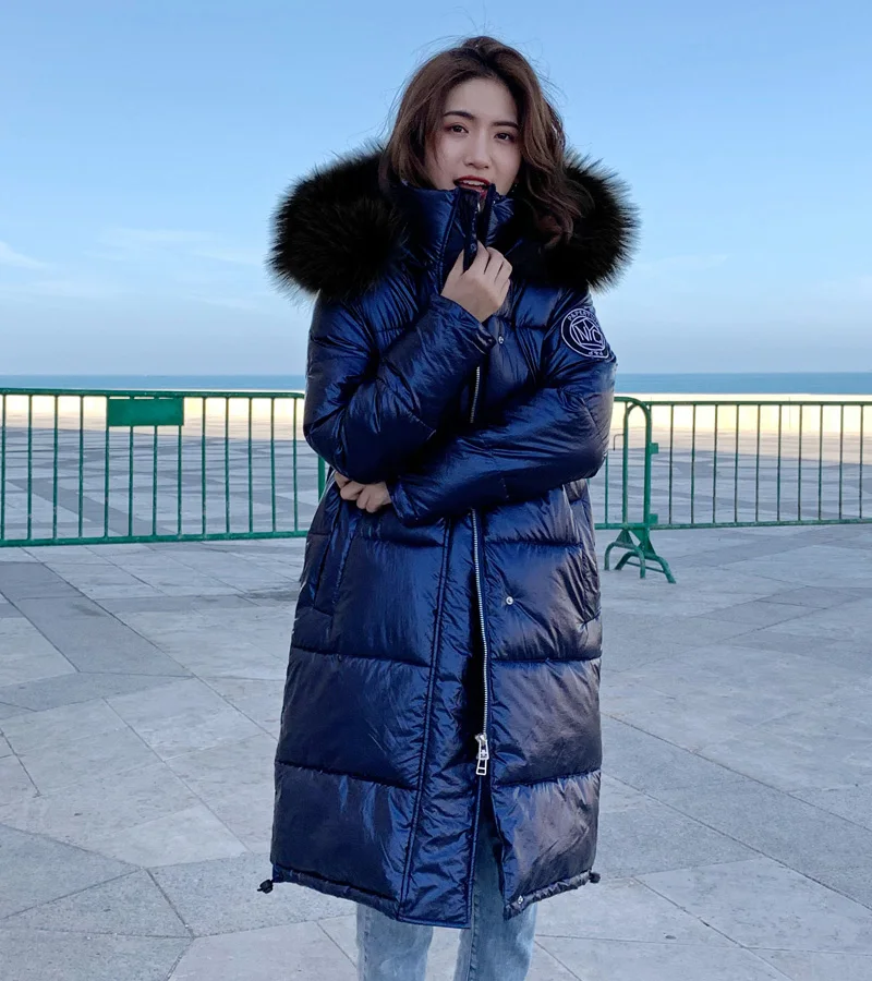Новинка, женская зимняя куртка, до-20 °C, теплая, утолщенная, с капюшоном, с мехом, длинное пальто, женская, блестящая ткань, стильная, женская, длинная парка