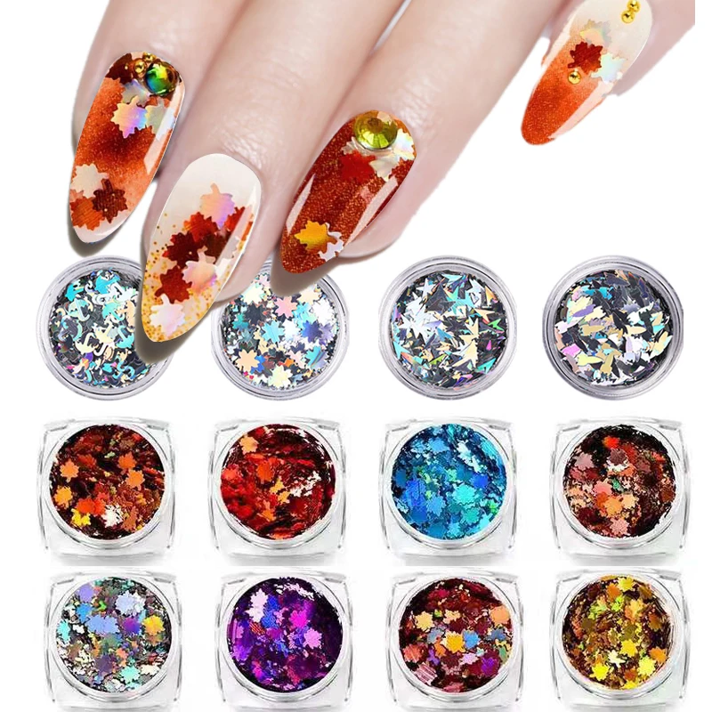 

Nail Sequins Paillette Autumn Maple Leaf Holographic Nail Art Glitter Sequins Snowflake Flakes DIY Designs 3D Nail Decoration