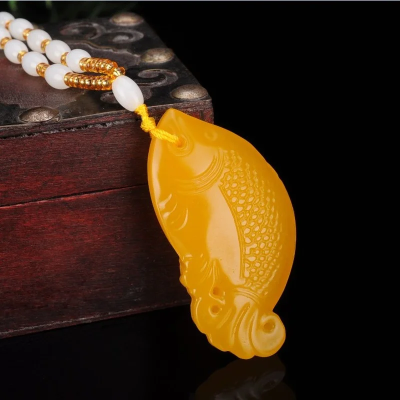 

Natural Yellow Hand-carved Carp Jade Pendant Fashion Boutique Jewelry Men and Women Fish Necklace Gift Accessories