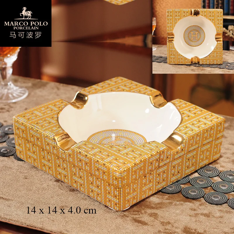 14x14x4cm Роскошный большой размер пепельницы гаджеты Винтажный стиль квадратное качество керамика гостиная сигары Пепельница отель офис ретро украшения - Цвет: 14x14x4cm