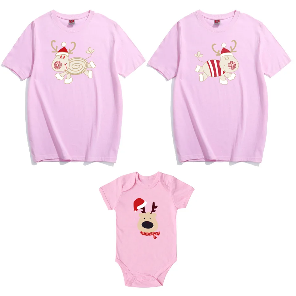 Новые футболки с рождественским узором, одинаковые футболки с рисунком для всей семьи, милые футболки с принтом оленя одежда для мамы и дочки футболки для папы и ребенка
