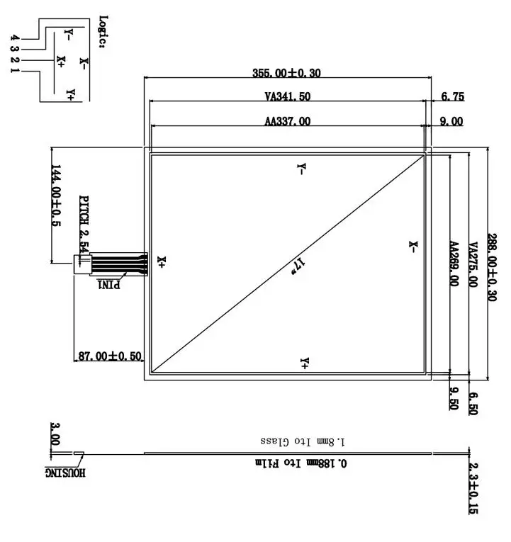 

17inch Resistive Touch Screen Panel 288x355mm 4Wire USB Kit For 17" Monitor