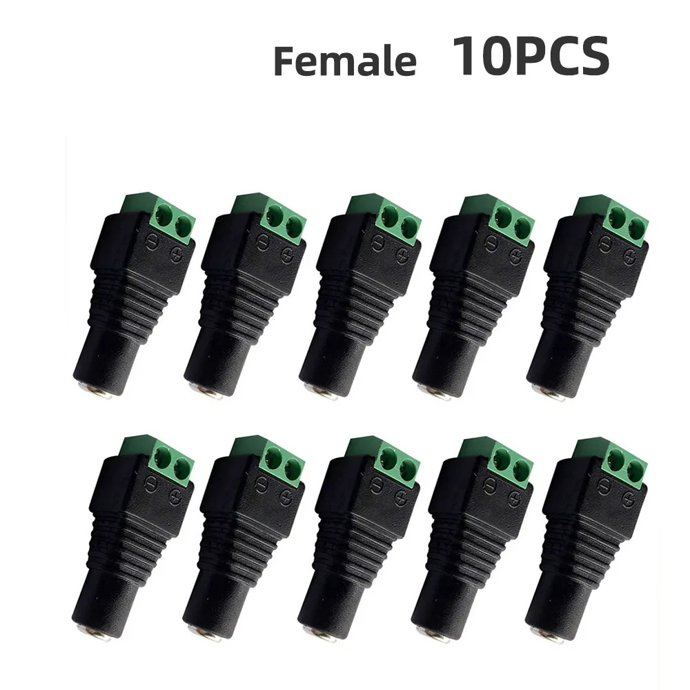 Female 10pcs Female Male DC connector 5.5mm x 2.1mm DC Power Plug Adapter for 5050 3528 5060 Single Color LED Strip Light and CCTV Cameras - Color: Female 10pcs