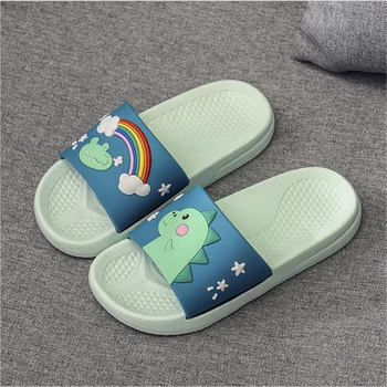 

2020 Fashion Little Kids Home Slippers Cartoon Cute Dinosaur Pattern Rainbow Unisex Water Related Slide Flip-Flop Sandals 20-21