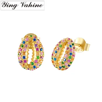 

ying Vahine 100% 925 Sterling Silver Colored Zircons Small Shell Stud Earrings for Women