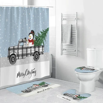 

Christmas Tree Snowman Car Cartoon Series Bathroom Four-piece Set Design Easy To Install And Wash Recyclable Large Size Shower C