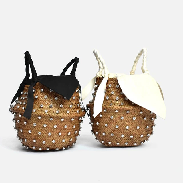 VIP Buy Summer Holiday Beach Bag with Pearl Ladies Woven Bucket Diamond Bag Designer Hot Handbags 1