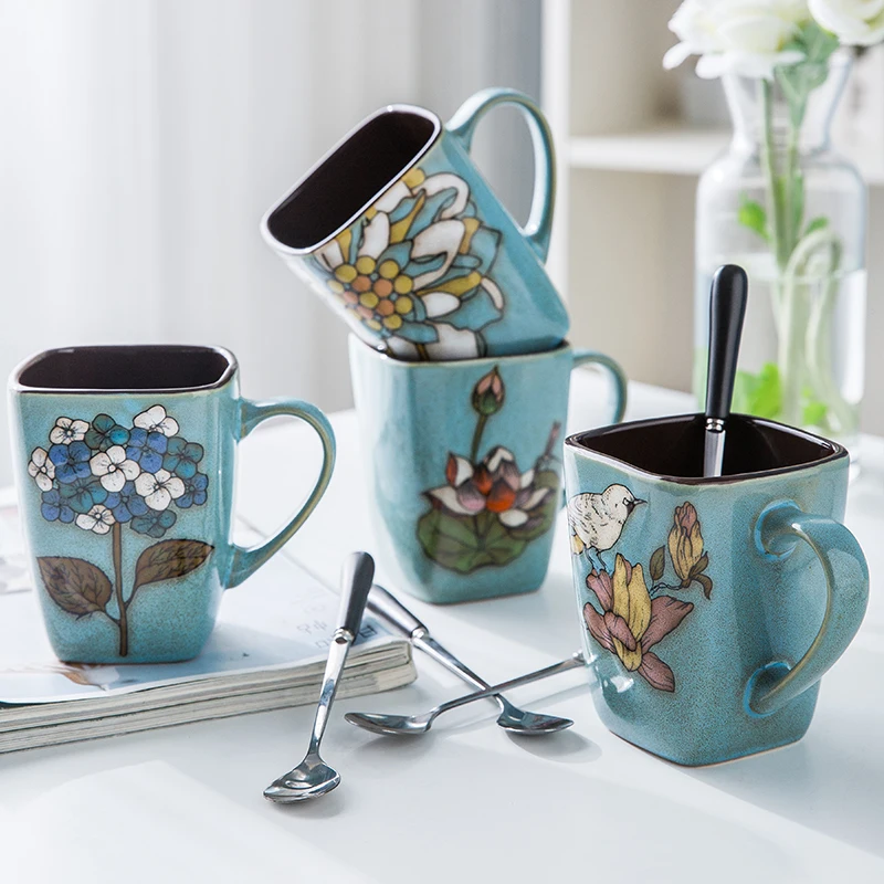 

400ML Creative hand-painted ceramic glaze under the cup office cup coffee mug personality mug coffee cup travel G040