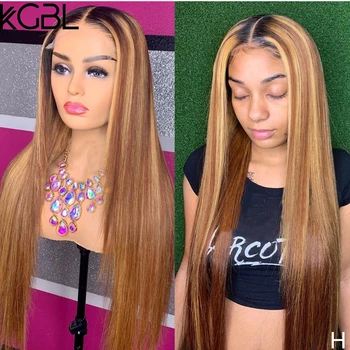 

KGBL 360 Ombre 250 Density Highlight Straight Lace Front Human Hair Wigs With Baby Hair 8“-24“Brazilian Non-Remy Hair wigs