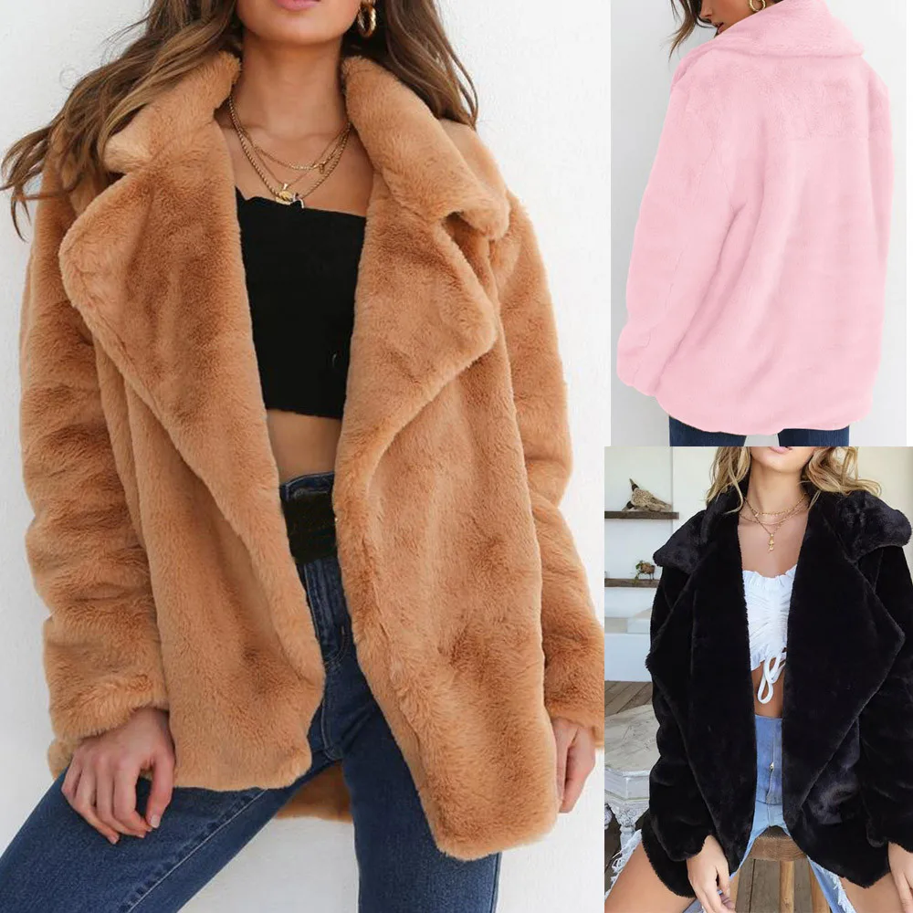 

2019 Winter Women High Quality Faux Fur Coat Luxury Long Fur Coat Loose Lapel OverCoat Thick Warm Plus Size Female Coats