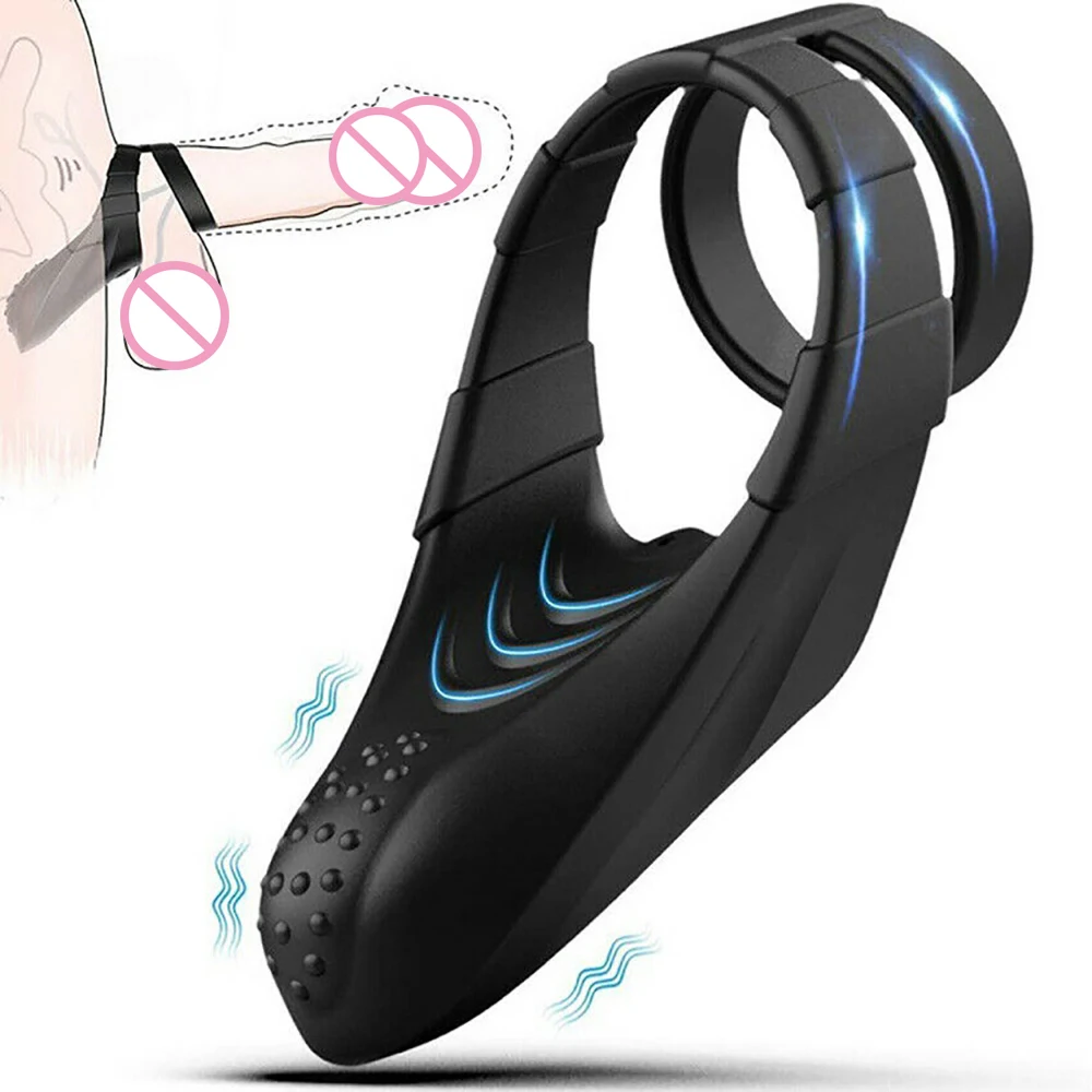 

Vibrating Dual Penis Ring with Taint Teaser Dildo Vibrator Stretchy Cock Ring Sex Toys for Male Couples Play Prostate Massager