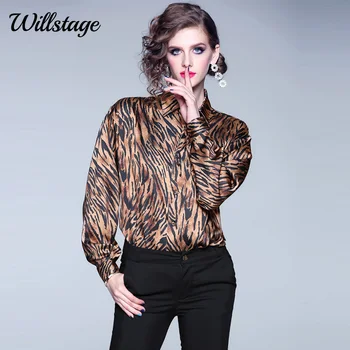 

Willstage leopard print shirts women long sleeve Blouse printed loose wind restoring ancient ways button clothes Autumn tops