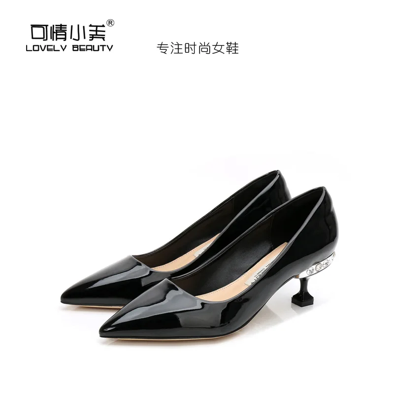 

Man-made Diamond Korean-style Pointed-Toe Rhinestone Kitten Heels Female Shallow Mouth 6 Cm High Heel Shoes Patent Leather Four