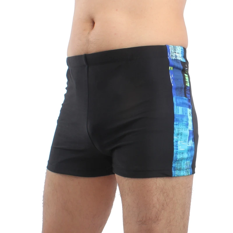 

2019 Popular Patchwork Swim Boxers Geometric Imprint Male Swimming Trunk Mens Black Swimsuit Sexy European Swimwear for Men