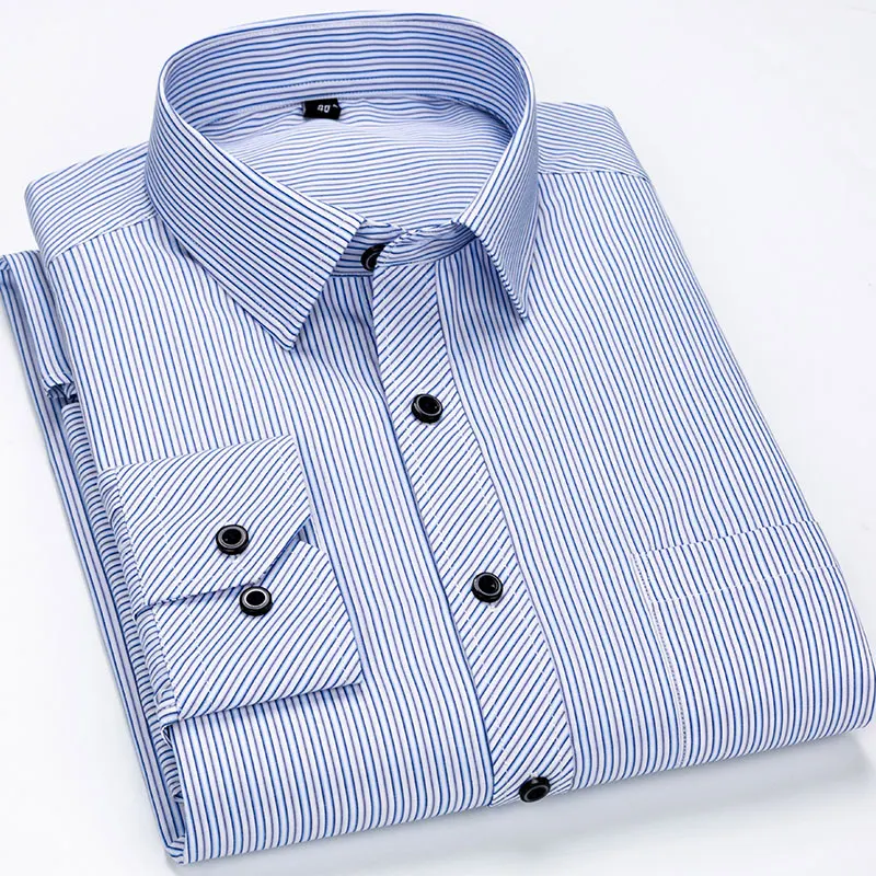 Men Dress Shirts Long Sleeve Office Social Work Non-iron Formal Business Regular Fit Smart Casual