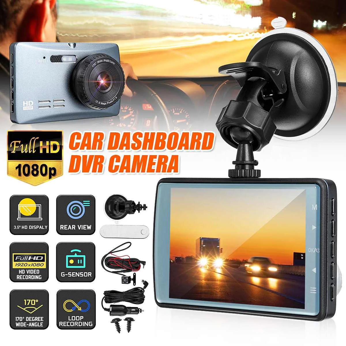 1080p 3," двойной объектив автоматический видеорегистратор для автомобиля Dashcam Автомобильный видеорегистратор Передняя камера заднего вида g-сенсор парковка