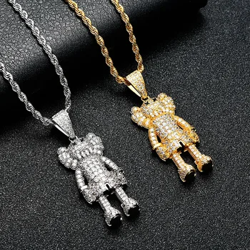 

Hip Hop AAA Cubic Zirconia Paved Bling Iced Out Elephant Cartoon Doll Pendants Necklace for Men Women Fashion Jewelry Gold Color