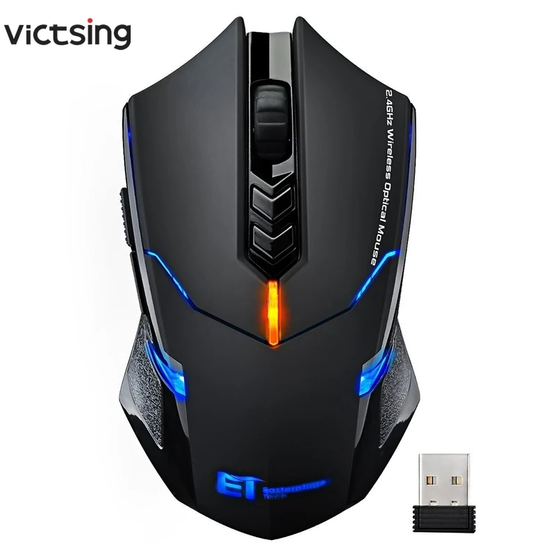 

VicTsing Wireless Gaming Mouse 2400 DPI Ergonomic Grips 7 Buttons Breathing Backlit Unique Silent Click Wireless Mouse Gaming