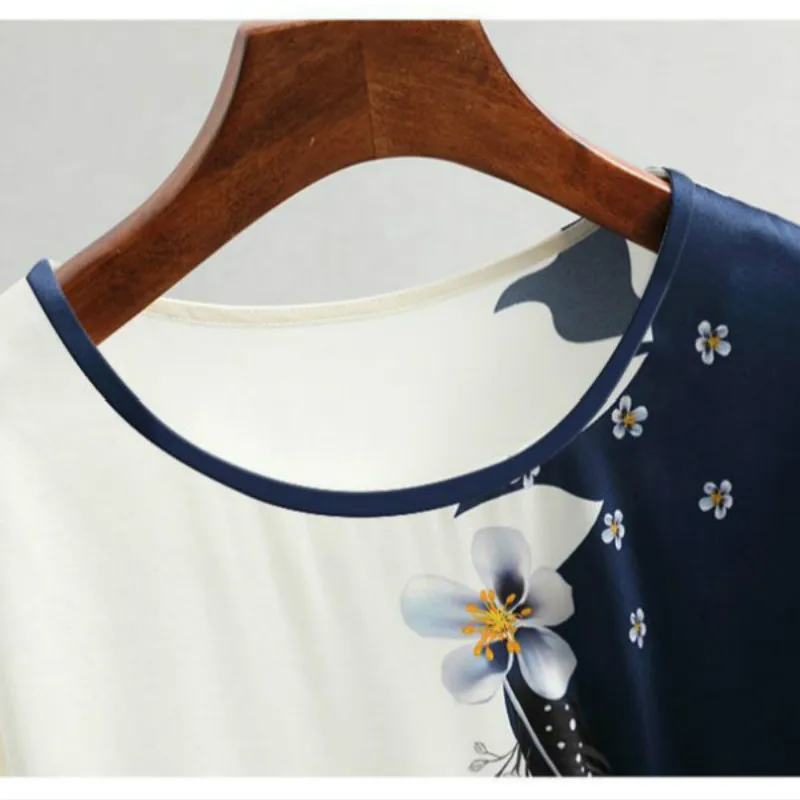 2020 New Women Silk Satin Blouses Plus size Batwing sleeve Vintage Print Floral Blouse Ladies Casual Short sleeve Tops