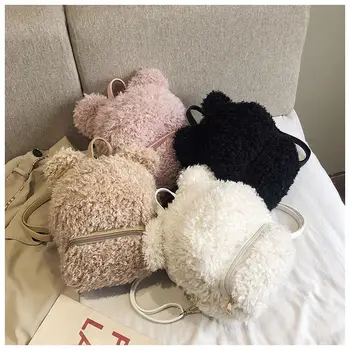 

2019 winter new fashion all-around Plush bag fairy small backpack cute lamb Plush bag Double Shoulder Bag Girl