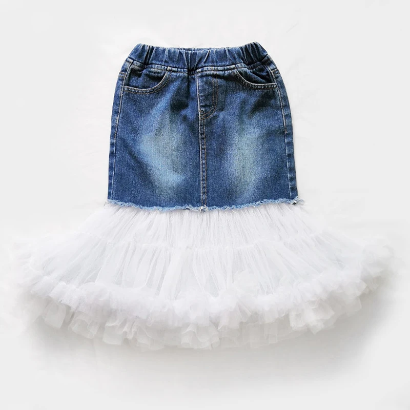 Детская юбка для девочек юбка-пачка для девочек фатиновая юбка Двусторонняя джинсовая одежда для девочек летняя одежда с юбкой-пачкой детская одежда - Цвет: TK02532Blue