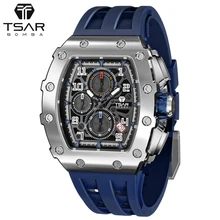 

TSAR BOMBA Men Watch 2021 New Luxury Brand Tonneau Design Sapphire 50M Waterproof Stainless Steel Chronograph Watch for Men