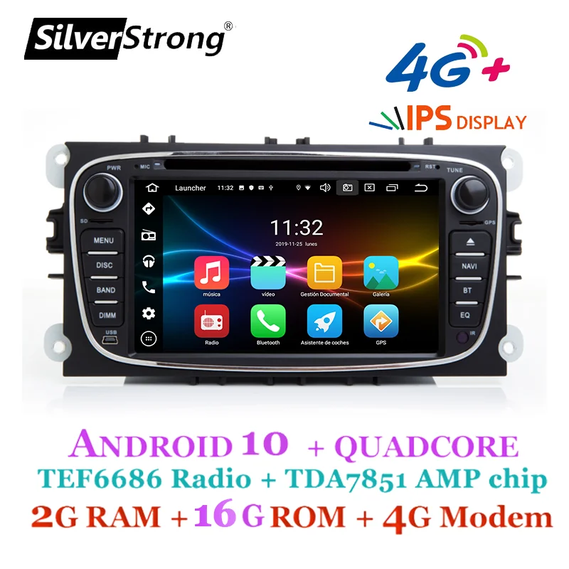 SilverStrong 7 дюймовый 4G модем 2Din dvd Android10 IPS автомобильный DVD плеер для Ford Focus 2 Mondeo Galaxy с