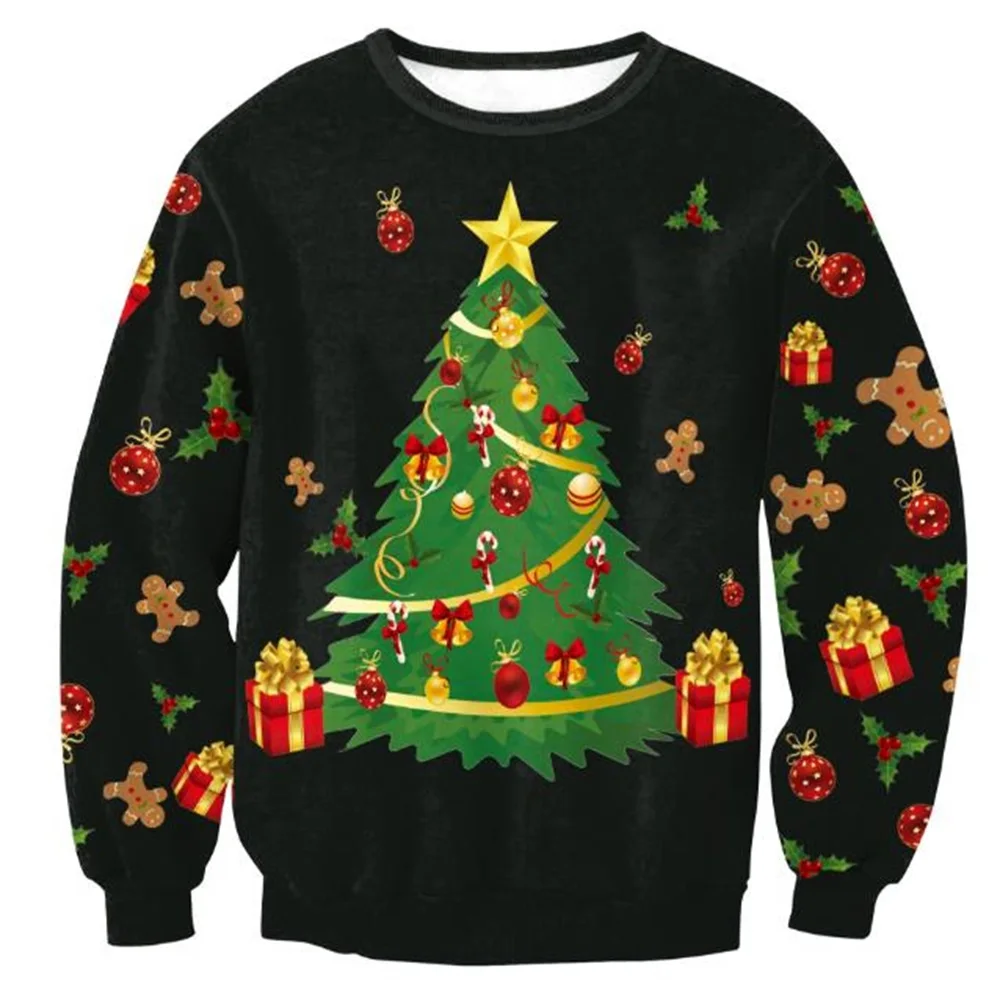 

Men Women Pullover Ugly 3D Christmas Sweater Santa Elf Funny Print Loose Sweater Unisex Autumn Winter NEW Year Top Xmas Clothing