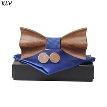 Деревянный галстук-бабочка для мужчин и женщин 3D тисненый квадратный шарф Запонки Набор Свадебная деловая Вечеринка свидания ювелирные украшения подарок