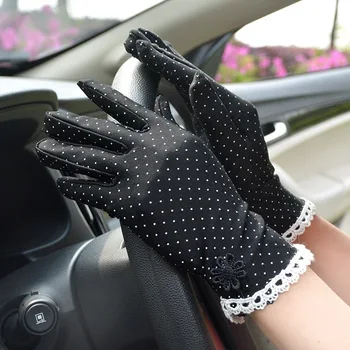 

Women's Fashion Cotton Summer Gloves Lace Patchwork Gloves Anti-skid Sun Protection Driving Short Thin Gloves Dot Women Gloves