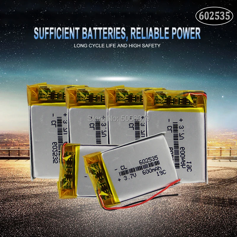 5pcs 3.7V 600mAh 602535 Lithium Polymer Li-Po li ion Rechargeable Battery Lipo cells For Car DVR Tachograph Bluetooth speaker