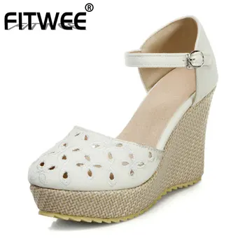 

FITWEE Patchwork Women Sandals Wedges Sheos Buckle Thick Bottom Women Shoes Daily Outdoor Casual Soft Footwear Size 34-43