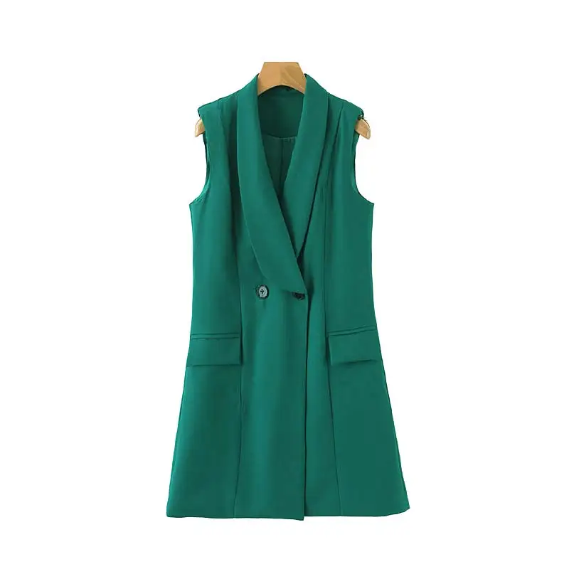 Женское элегантное платье vadim однотонный Длинный жилет v-образный вырез карманы двубортный жилет женская верхняя одежда шикарный Зеленый Длинный топ MA040 - Цвет: as picture
