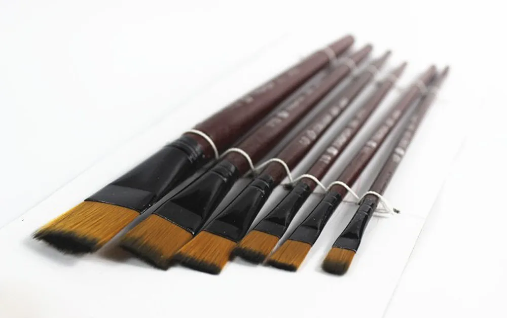 Pack of 6 Art Brown Nylon Paint Brushes for Acrylic N7M2