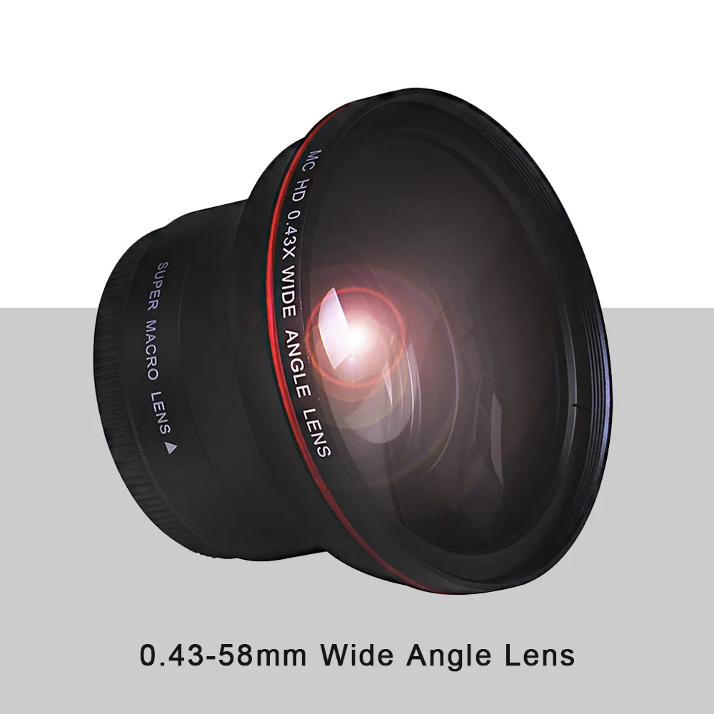 Широкоугольный/макрообъектив, 58 мм, 0,43x, профессиональный, HD, для Canon EOS Rebel T6s T5 T3 SL1 1100D 650D 600D 550D 300D 100D 70D