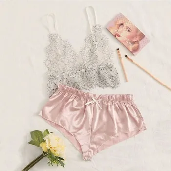 

New Women's Sexy Lace Underwear Deep V Sling Lingerie Set G-string Bra Silk Panty Sets Women Lingerie Babydoll Sexy Outfits