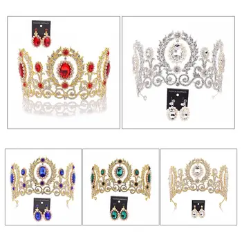 

Hot 2020 Bridal Tiara Crown Earrings Set Baroque Retro Rhinestone Headband Ear Jewelry